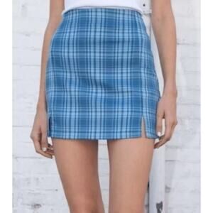 Brandy Melville Woman’s PacSun Light Blue Plaid Cara Skirt Straight 1Sz New